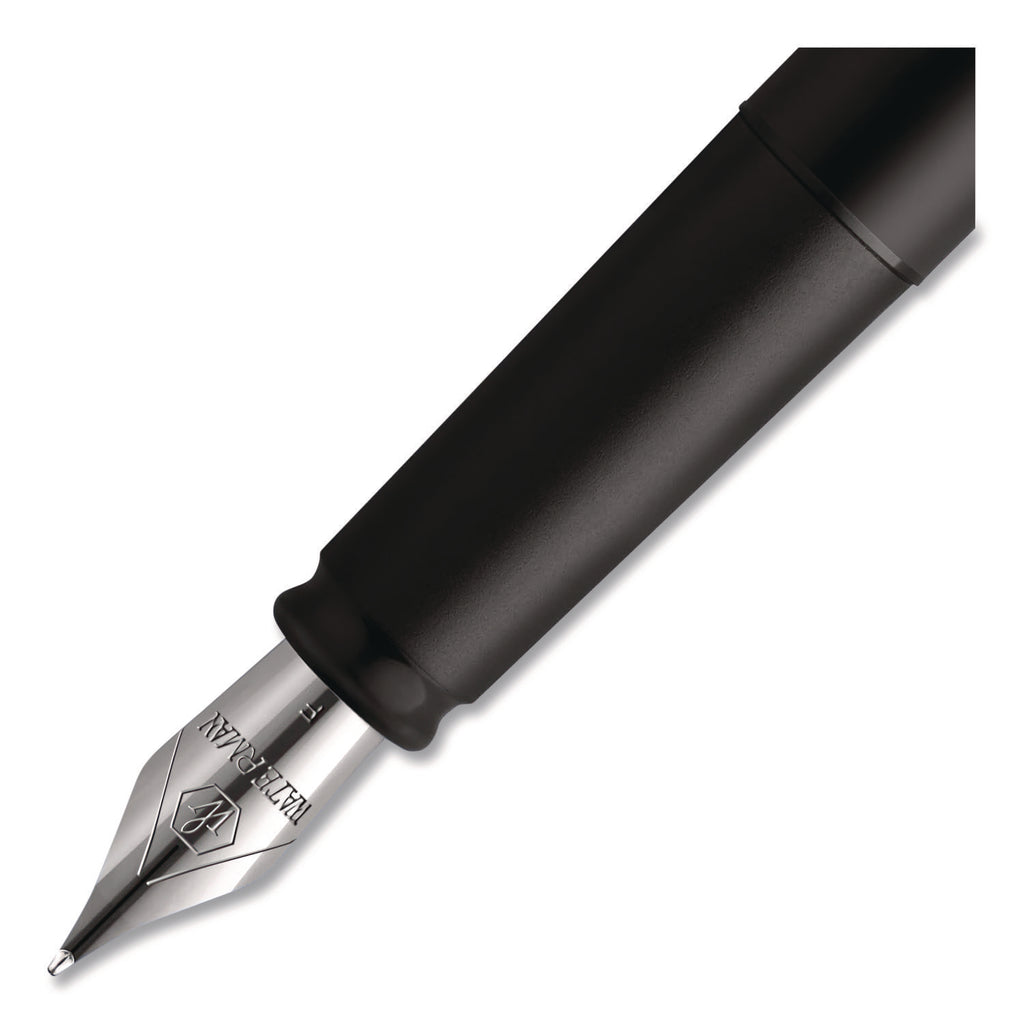 Allure Fountain Pen, Stick, Fine Nib, Blue Ink, Black/Silver Barrel