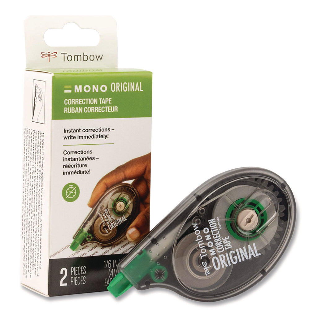 MONO Correction Tape, Non-Refillable, Gray/Clear Applicator, 0.17" x 394", White Tape, 2/Pack