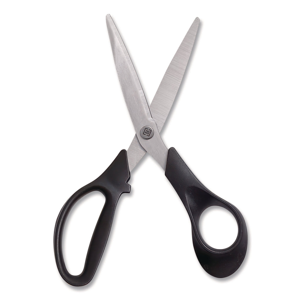Stainless Steel Scissors, 8" Long, 3.58" Cut Length, Black Straight Handle