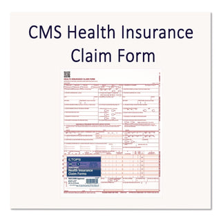 CMS Health Insurance Claim Form, Two-Part Carbonless, 8.5 x 11, 100 Forms Total
