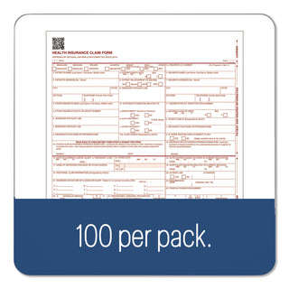 CMS Health Insurance Claim Form, Two-Part Carbonless, 8.5 x 11, 100 Forms Total