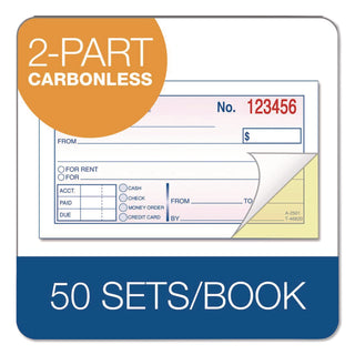 Adams Money/rent Receipt Books - 50 Sheet(s) - Tape Bound - 2 Part - 2.75" x 5.37" Form Size - White - Assorted Sheet(s) - 1 Each