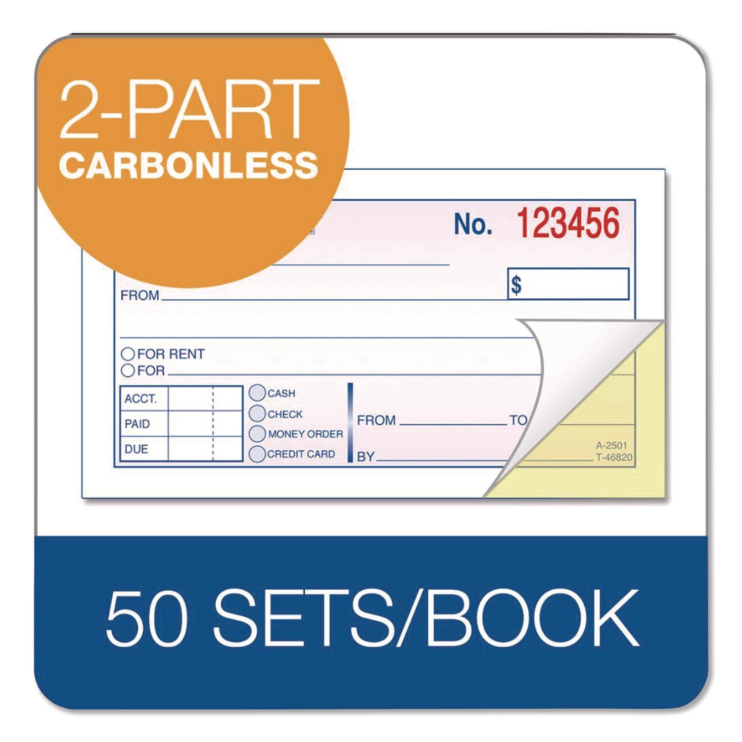 Adams Money/rent Receipt Books - 50 Sheet(s) - Tape Bound - 2 Part - 2.75" x 5.37" Form Size - White - Assorted Sheet(s) - 1 Each