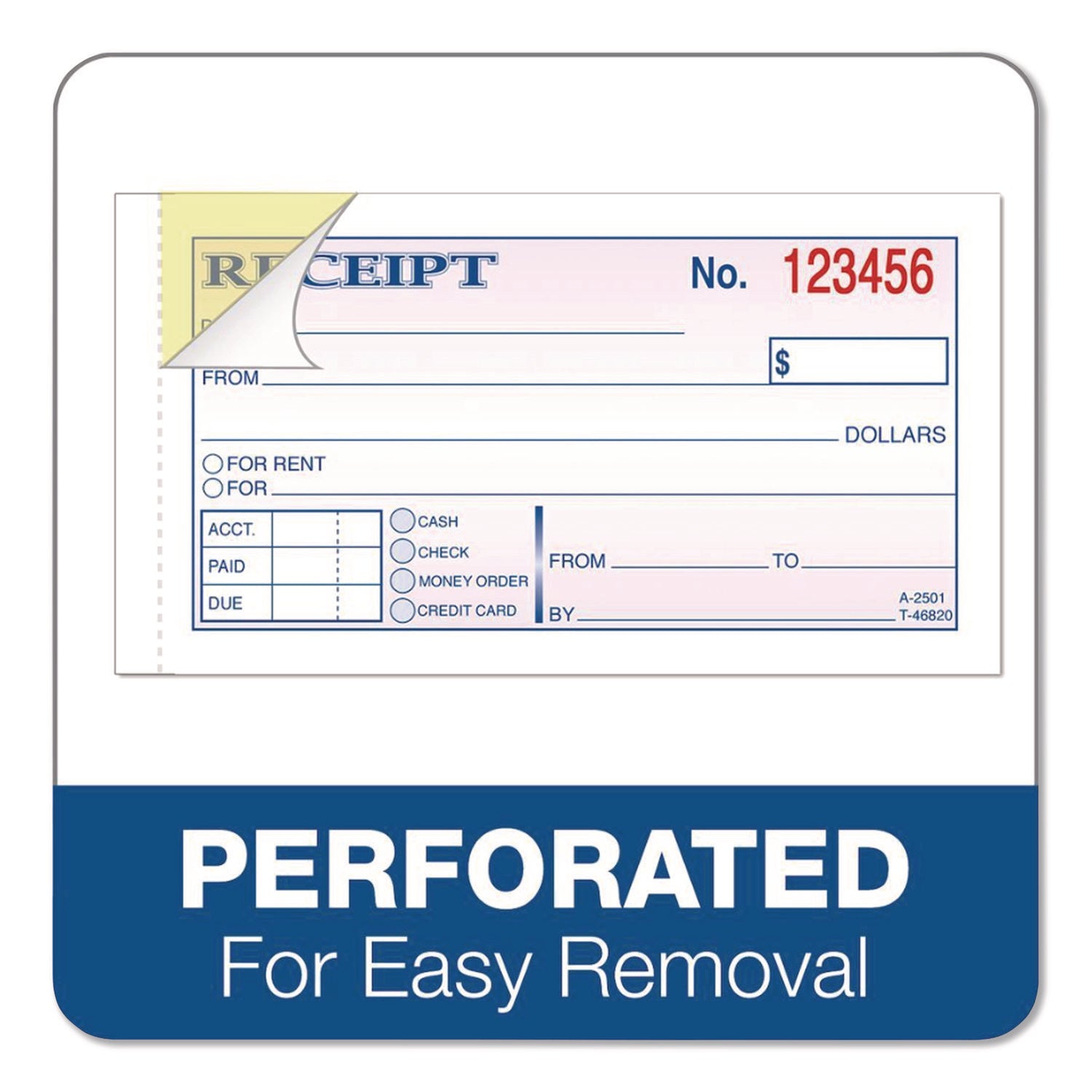 Adams Money/rent Receipt Books - 50 Sheet(s) - Tape Bound - 2 Part - 2.75" x 5.37" Form Size - White - Assorted Sheet(s) - 1 Each