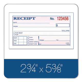 Adams Money/rent Receipt Books - 50 Sheet(s) - Tape Bound - 2 Part - 2.75" x 5.37" Form Size - White - Assorted Sheet(s) - 1 Each