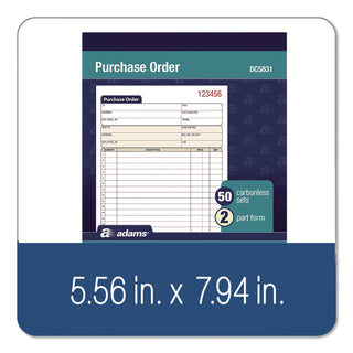 Adams Carbonless Purchase Order Statement - Tape Bound - 2 PartCarbonless Copy - 5.56" x 8.43" Sheet Size - 2 x Holes - White, Canary - Assorted Sheet(s) - 1 Each