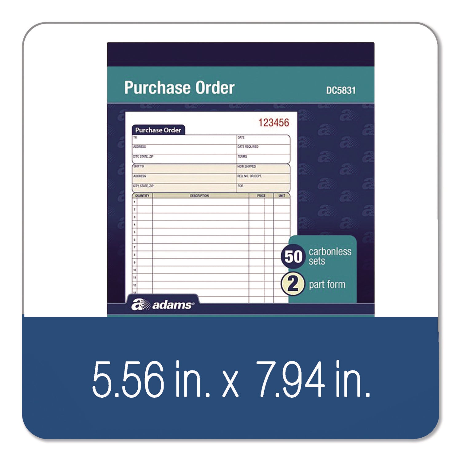 Adams Carbonless Purchase Order Statement - Tape Bound - 2 PartCarbonless Copy - 5.56" x 8.43" Sheet Size - 2 x Holes - White, Canary - Assorted Sheet(s) - 1 Each