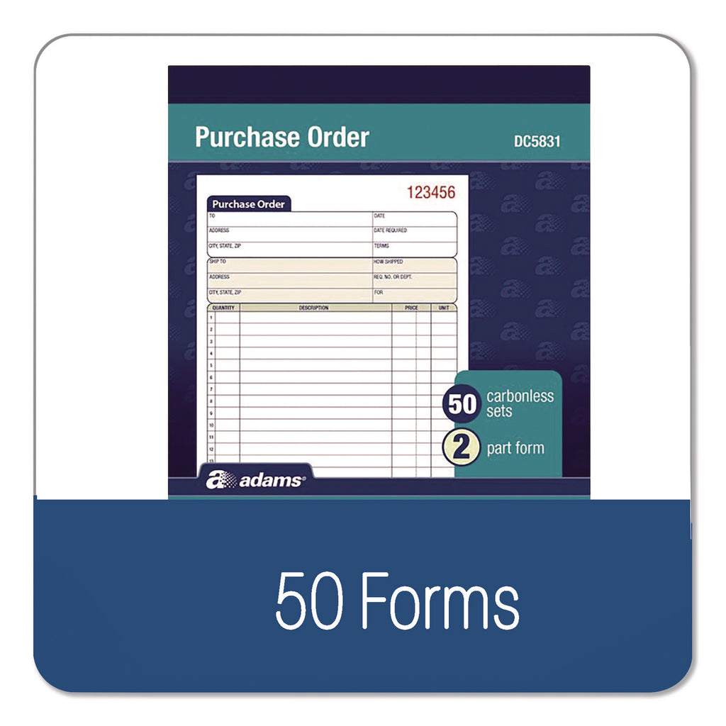 Adams Carbonless Purchase Order Statement - Tape Bound - 2 PartCarbonless Copy - 5.56" x 8.43" Sheet Size - 2 x Holes - White, Canary - Assorted Sheet(s) - 1 Each