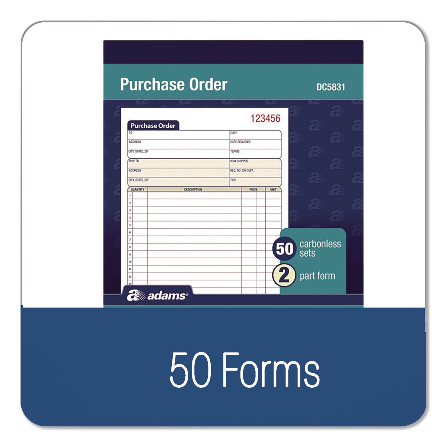 Adams Carbonless Purchase Order Statement - Tape Bound - 2 PartCarbonless Copy - 5.56" x 8.43" Sheet Size - 2 x Holes - White, Canary - Assorted Sheet(s) - 1 Each