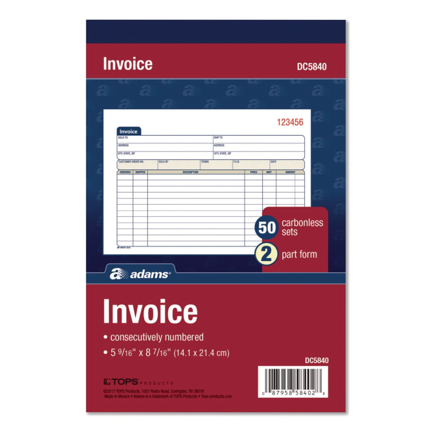Two-Part Invoice Book, Two-Part Carbonless, 5.56 x 8.44, 50 Forms Total