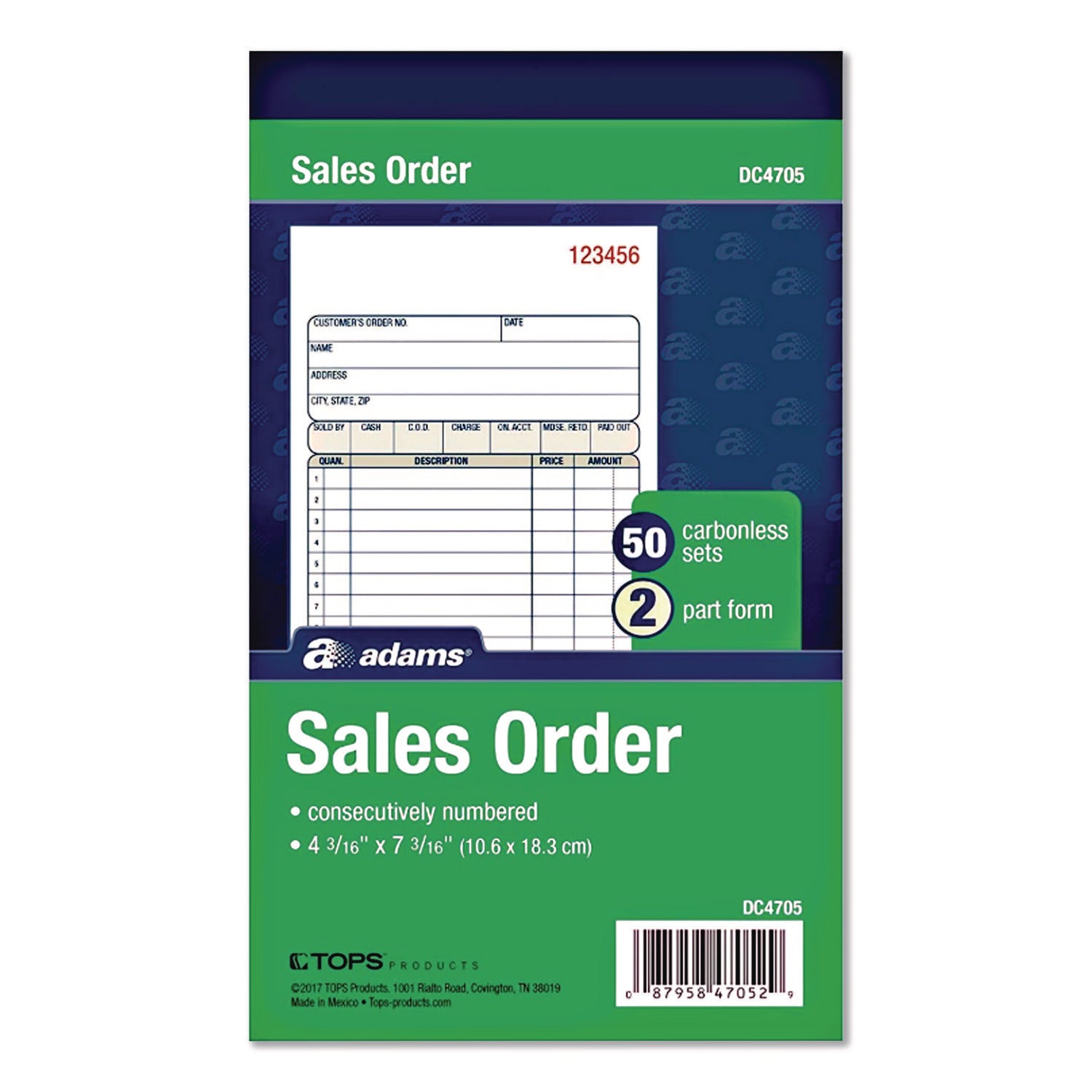 2-Part Sales Book, 12 Lines, Two-Part Carbonless, 4.19 x 7.19, 50 Forms/Pad, 10 Pads/Box