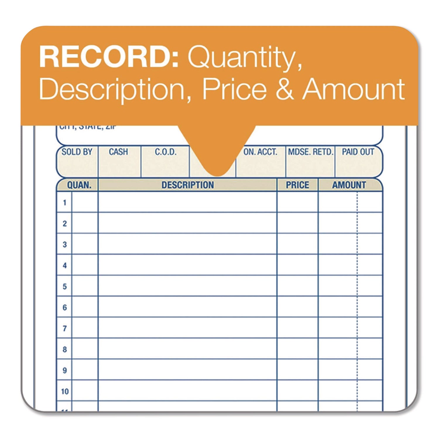 2-Part Sales Book, 12 Lines, Two-Part Carbonless, 4.19 x 7.19, 50 Forms/Pad, 10 Pads/Box