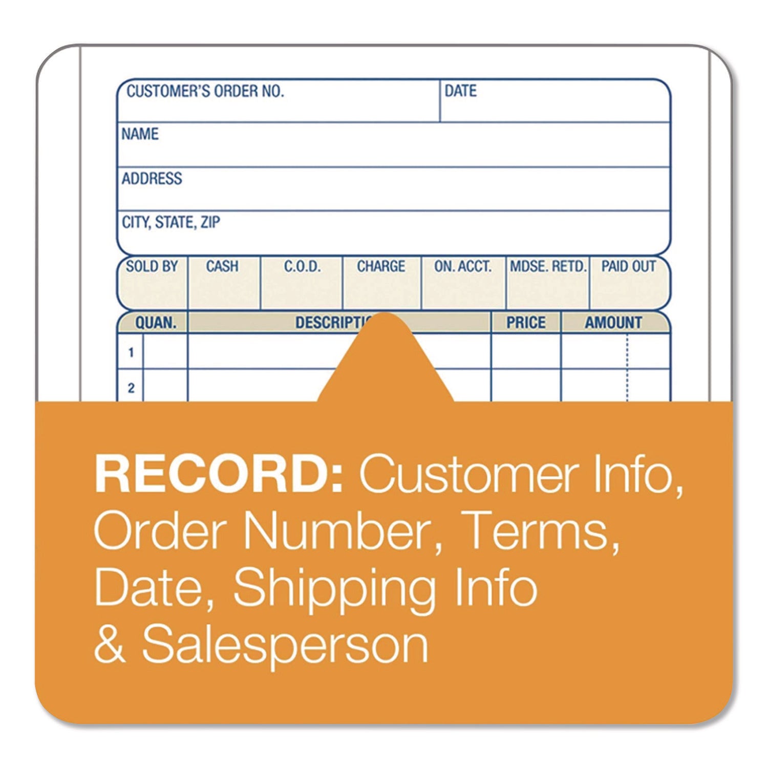 2-Part Sales Book, 12 Lines, Two-Part Carbonless, 4.19 x 7.19, 50 Forms/Pad, 10 Pads/Box