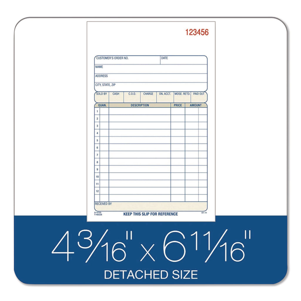 2-Part Sales Book, 12 Lines, Two-Part Carbonless, 4.19 x 7.19, 50 Forms/Pad, 10 Pads/Box