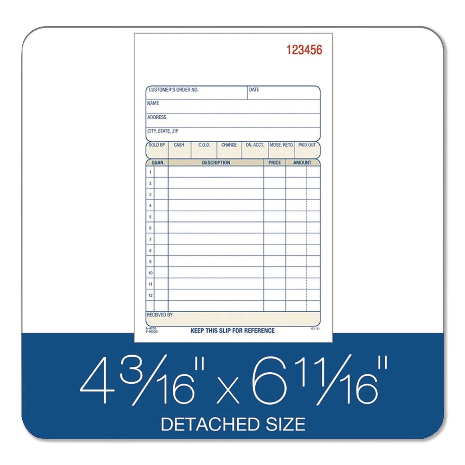 2-Part Sales Book, 12 Lines, Two-Part Carbonless, 4.19 x 7.19, 50 Forms/Pad, 10 Pads/Box