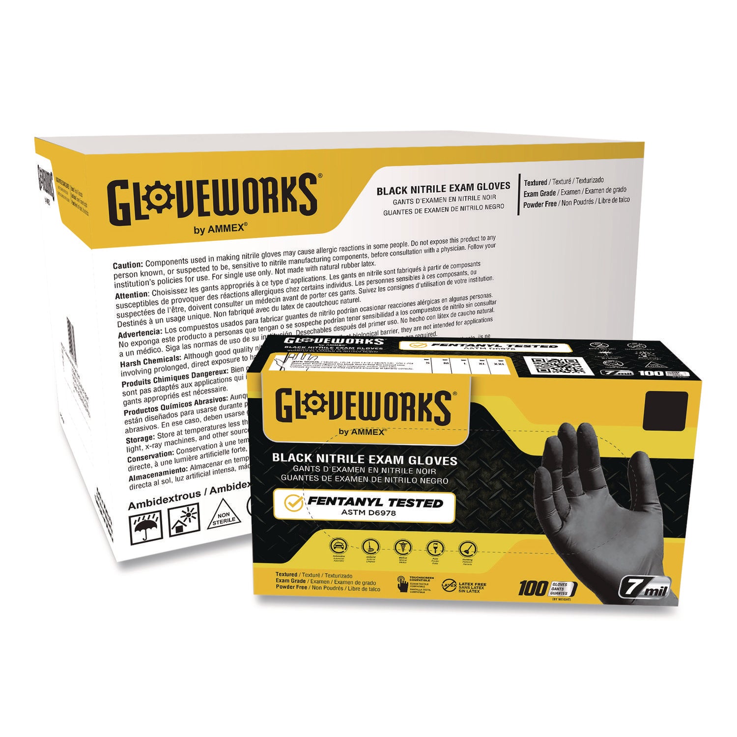 Nitrile Exam Gloves, Powder-Free, 6 mil, Large, Black, 100 Gloves/Box, 10 Boxes/Carton