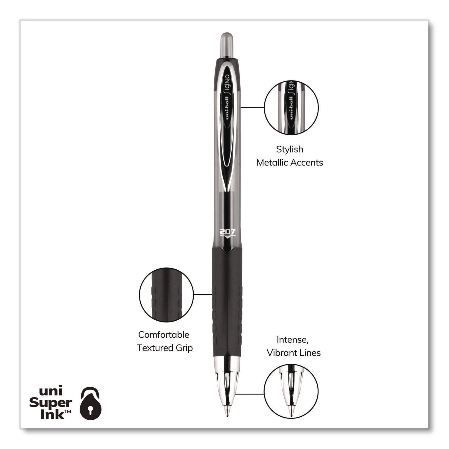 Signo 207 Gel Pen, Retractable, Medium 0.7 mm, Assorted Ink and Barrel Colors, 8/Pack