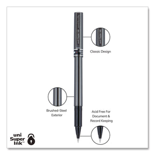 Deluxe Roller Ball Pen, Stick, Extra-Fine 0.5 mm, Black Ink, Metallic Gray/Black Barrel, Dozen