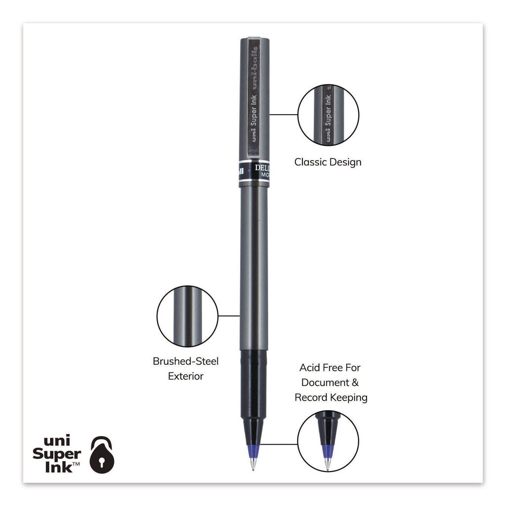 uni-ball - Deluxe Roller Ball Stick Water-Proof Pen, Blue Ink, Micro, Sold as 1 DZ