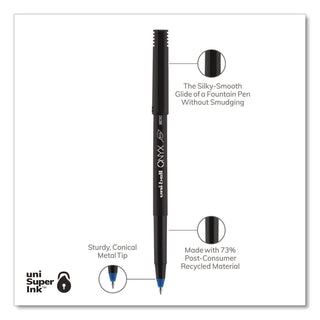 ONYX Roller Ball Pen, Stick, Extra-Fine 0.5 mm, Blue Ink, Black/Blue Barrel, Dozen