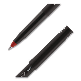 ONYX Roller Ball Pen, Stick, Extra-Fine 0.5 mm, Red Ink, Black/Red Barrel, Dozen