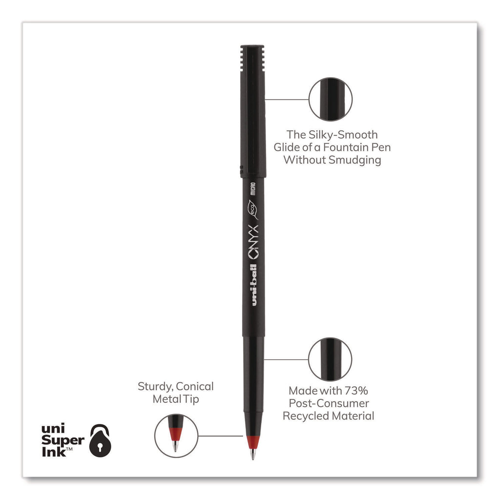 ONYX Roller Ball Pen, Stick, Extra-Fine 0.5 mm, Red Ink, Black/Red Barrel, Dozen