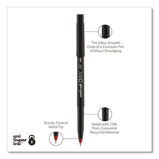ONYX Roller Ball Pen, Stick, Extra-Fine 0.5 mm, Red Ink, Black/Red Barrel, Dozen