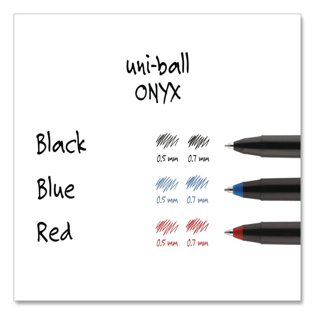 ONYX Roller Ball Pen, Stick, Extra-Fine 0.5 mm, Red Ink, Black/Red Barrel, Dozen
