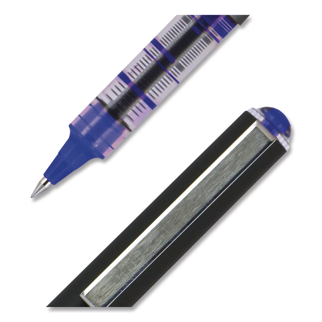 VISION Roller Ball Pen, Stick, Extra-Fine 0.5 mm, Blue Ink, Gray/Blue/Clear Barrel, Dozen