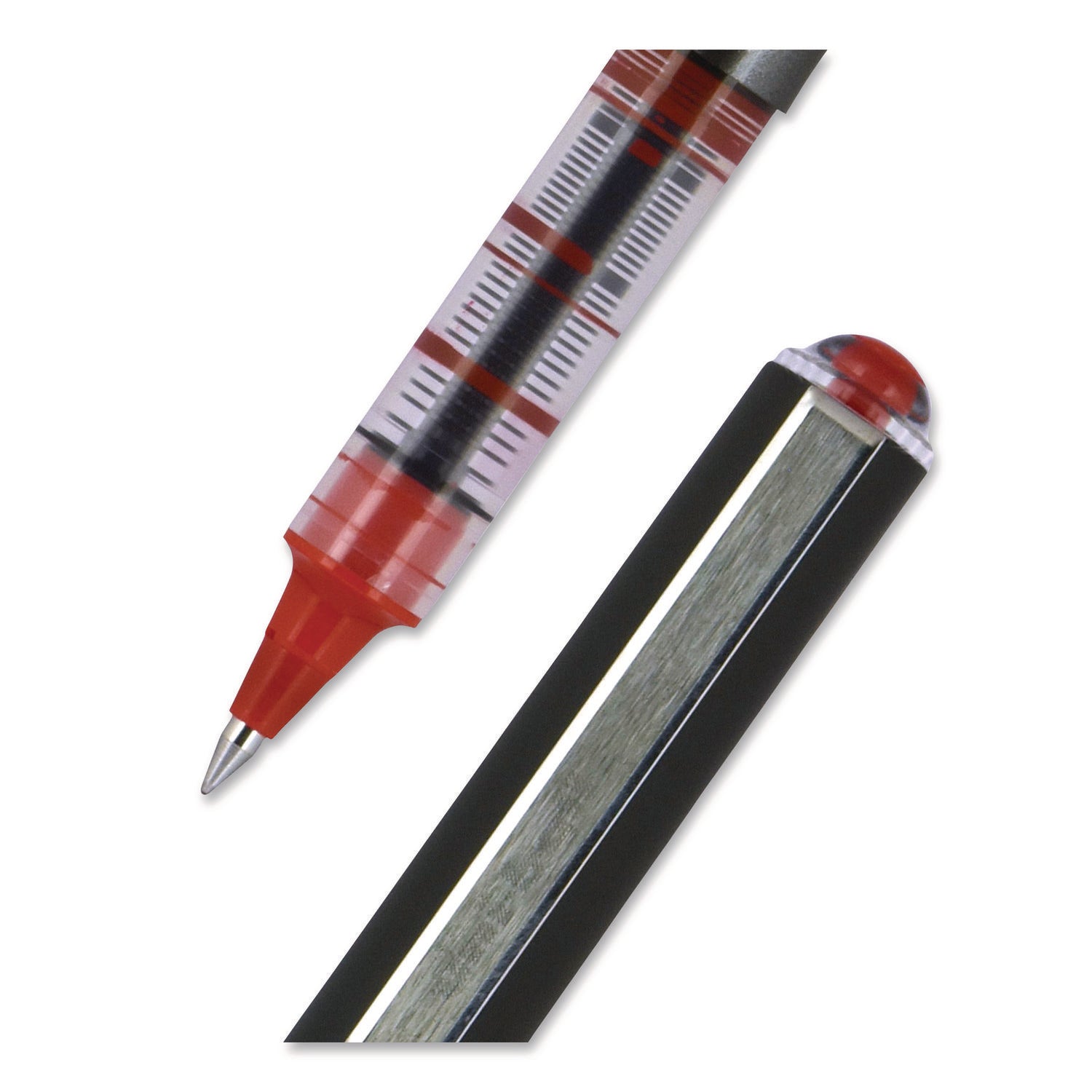 VISION Roller Ball Pen, Stick, Extra-Fine 0.5 mm, Red Ink, Gray/Red Barrel, Dozen