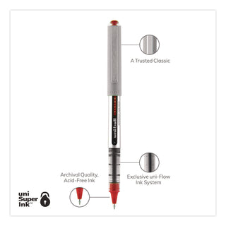 VISION Roller Ball Pen, Stick, Fine 0.7 mm, Red Ink, Silver/Red/Clear Barrel, Dozen