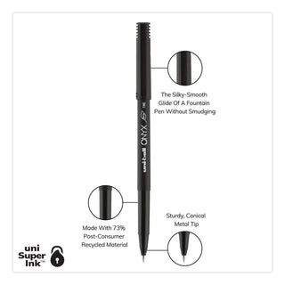 ONYX Roller Ball Pen, Stick, Fine 0.7 mm, Black Ink, Black Barrel, Dozen