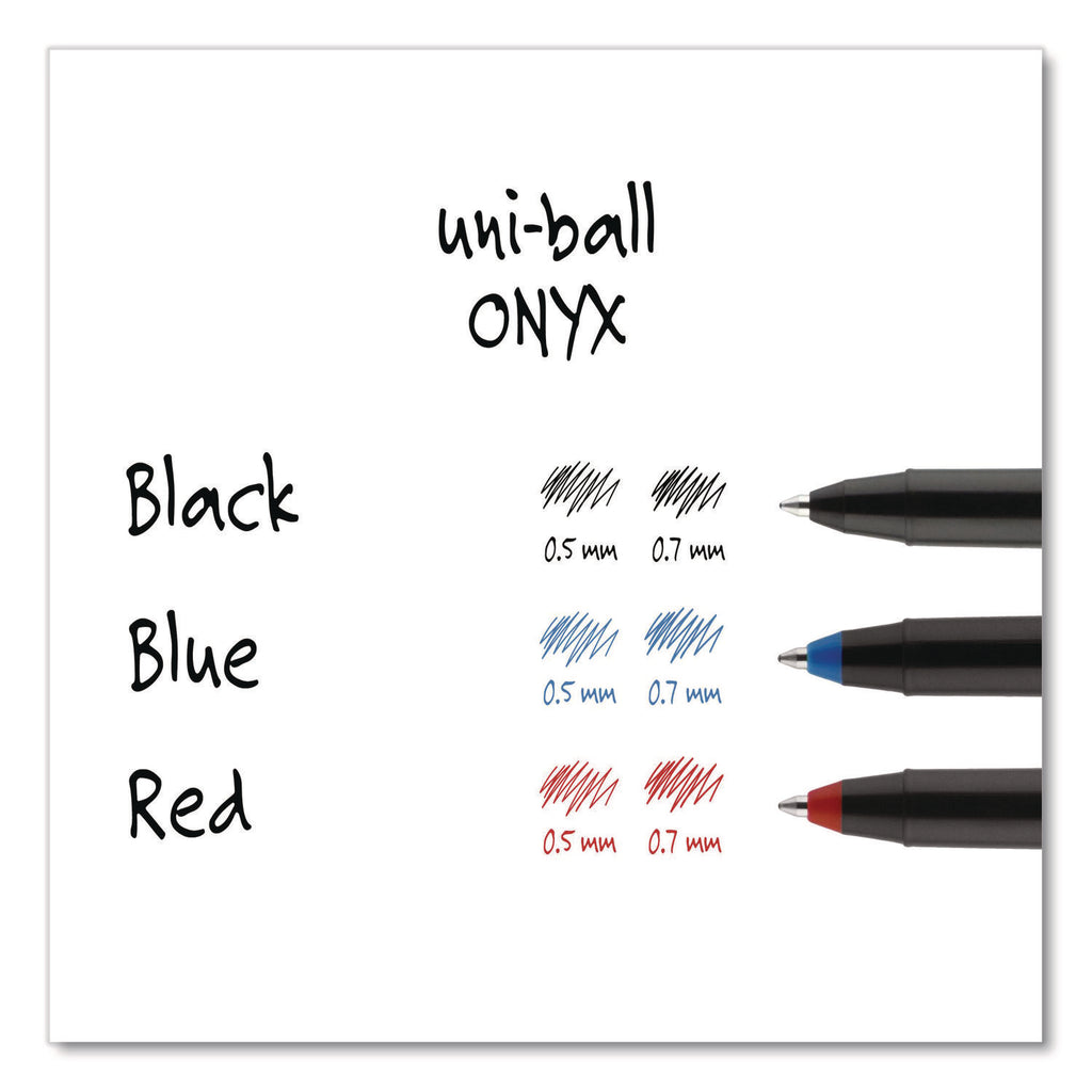 ONYX Roller Ball Pen, Stick, Fine 0.7 mm, Black Ink, Black Barrel, Dozen