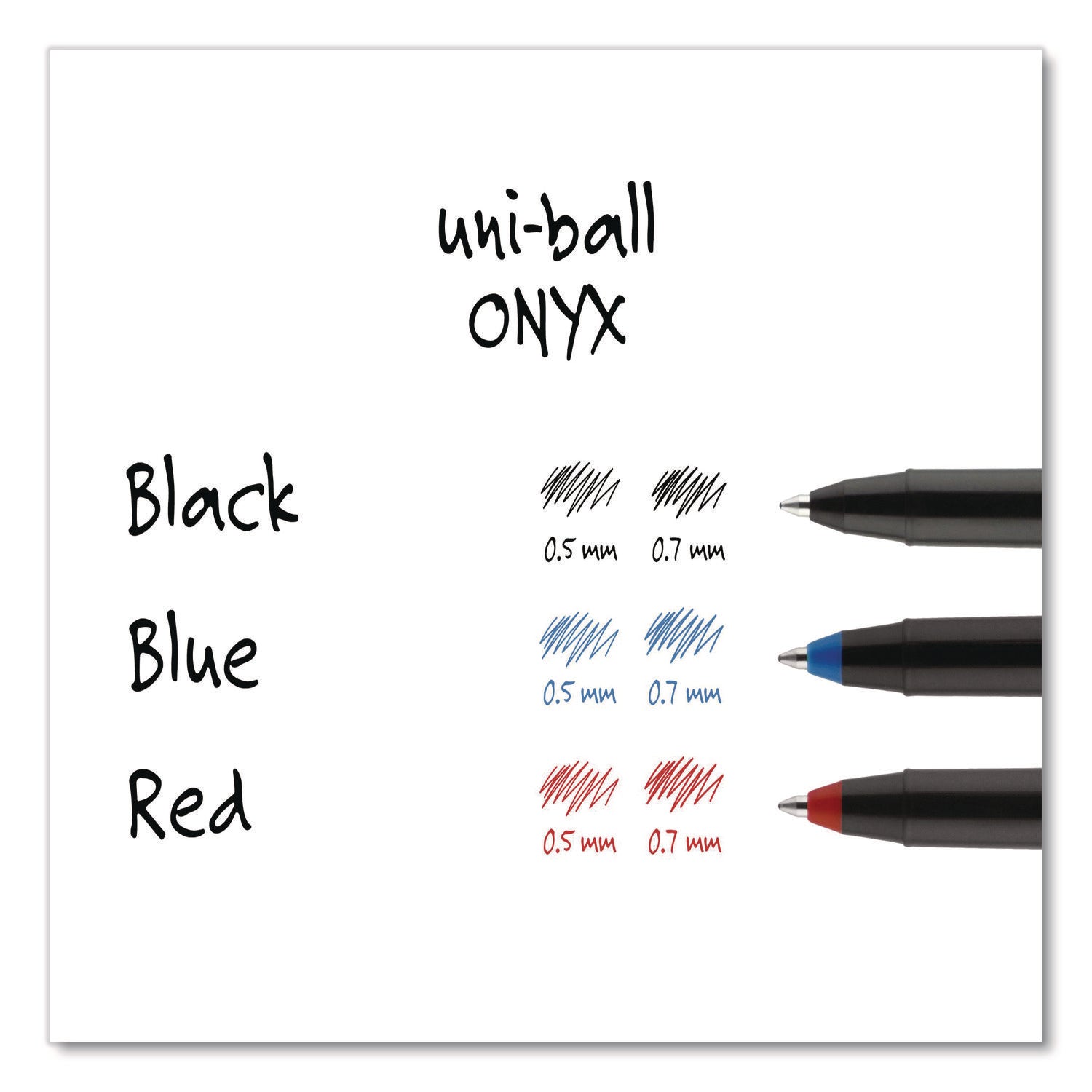ONYX Roller Ball Pen, Stick, Fine 0.7 mm, Black Ink, Black Barrel, Dozen