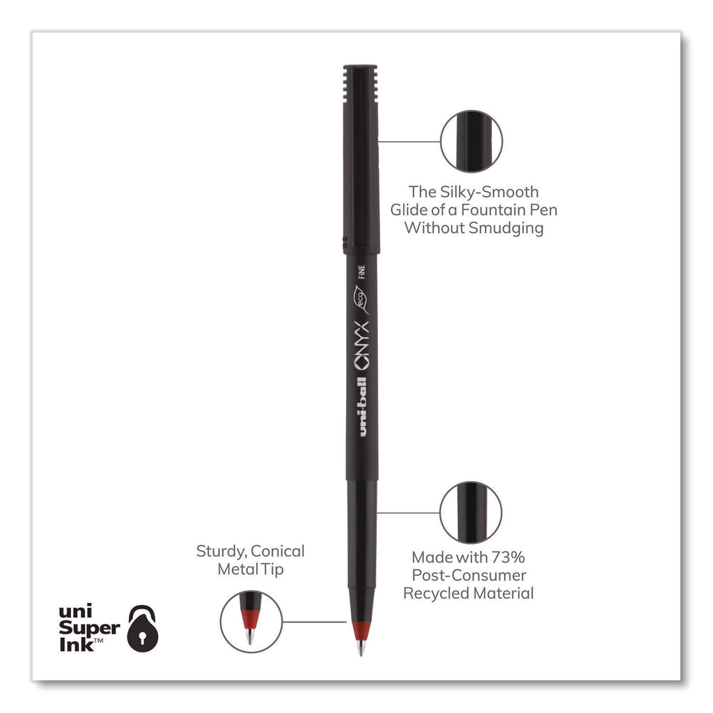 ONYX Roller Ball Pen, Stick, Fine 0.7 mm, Red Ink, Black/Red Barrel, Dozen