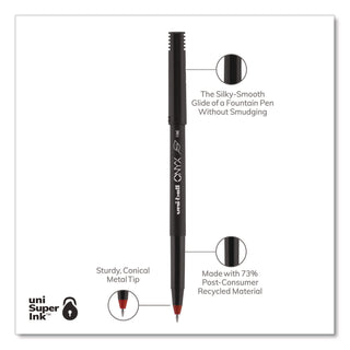 ONYX Roller Ball Pen, Stick, Fine 0.7 mm, Red Ink, Black/Red Barrel, Dozen
