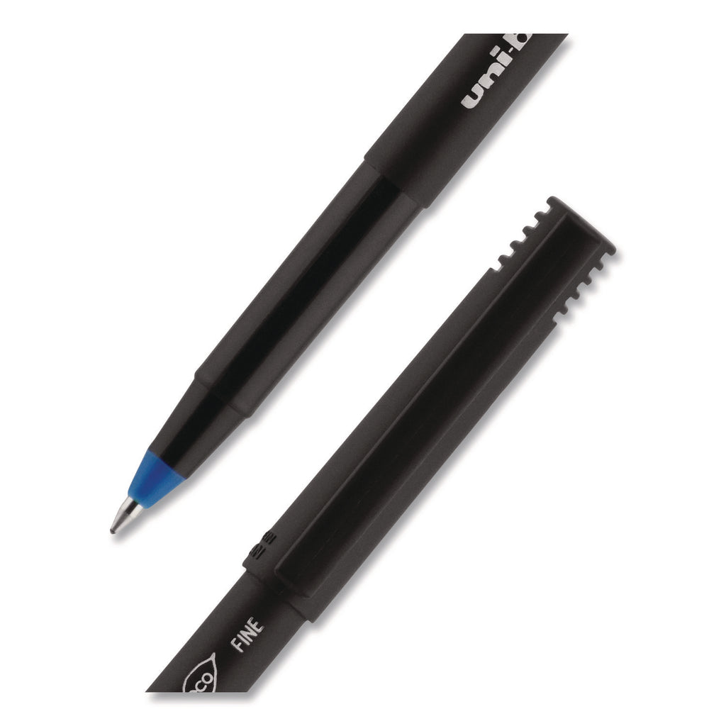 ONYX Roller Ball Pen, Stick, Fine 0.7 mm, Blue Ink, Black/Blue Barrel, Dozen