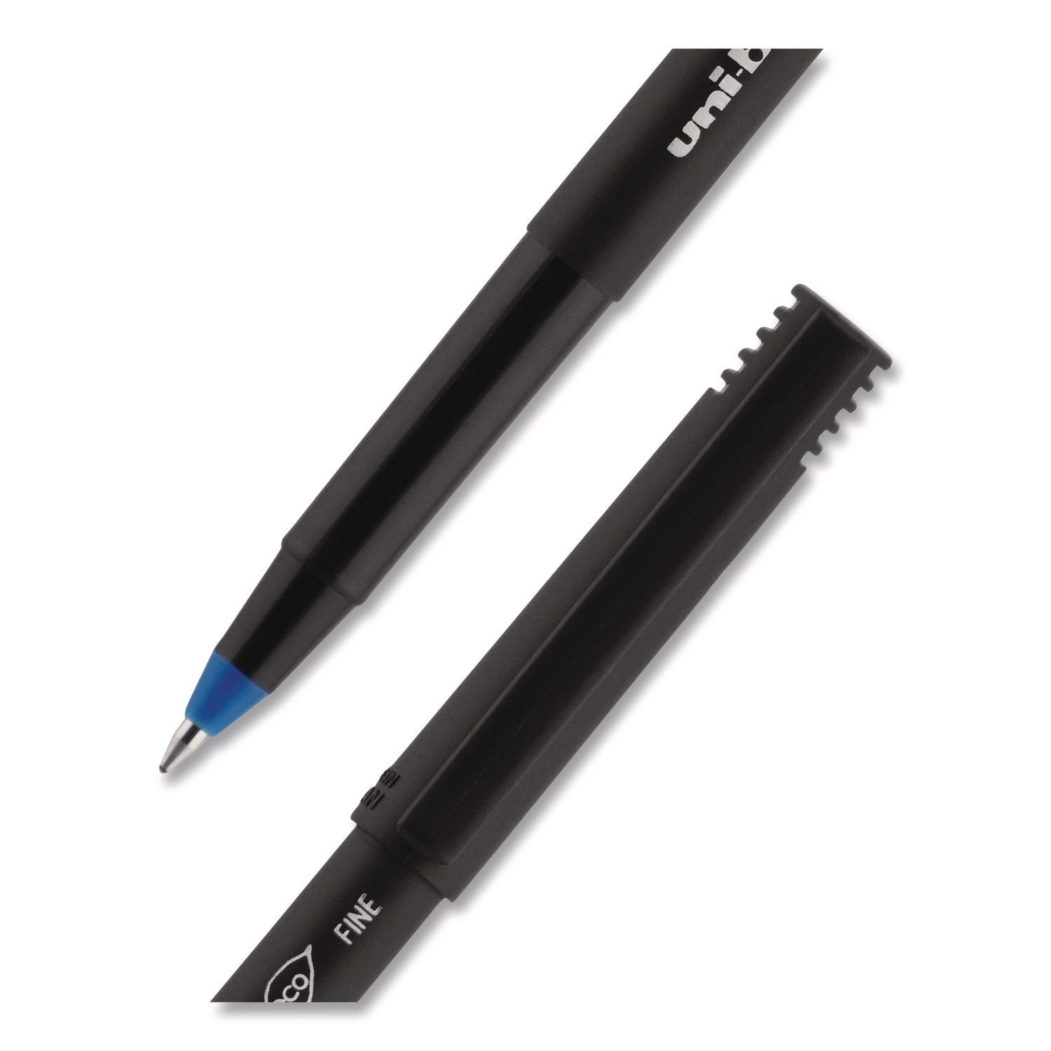 ONYX Roller Ball Pen, Stick, Fine 0.7 mm, Blue Ink, Black/Blue Barrel, Dozen