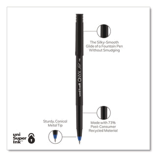 ONYX Roller Ball Pen, Stick, Fine 0.7 mm, Blue Ink, Black/Blue Barrel, Dozen