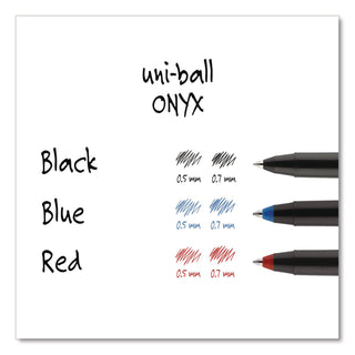 ONYX Roller Ball Pen, Stick, Fine 0.7 mm, Blue Ink, Black/Blue Barrel, Dozen