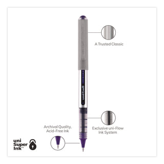 VISION Roller Ball Pen, Stick, Fine 0.7 mm, Violet Ink, Silver/Violet/Clear Barrel, Dozen