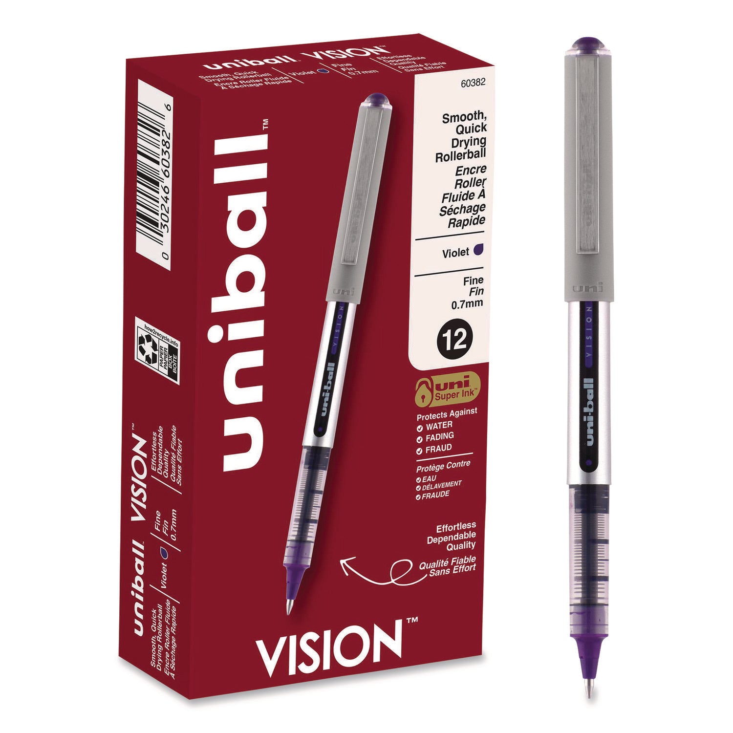 uni-ball - Vision Roller Ball Stick Water-Proof Pen, Majestic Purple Ink, Fine, Dozen, Sold as 1 DZ
