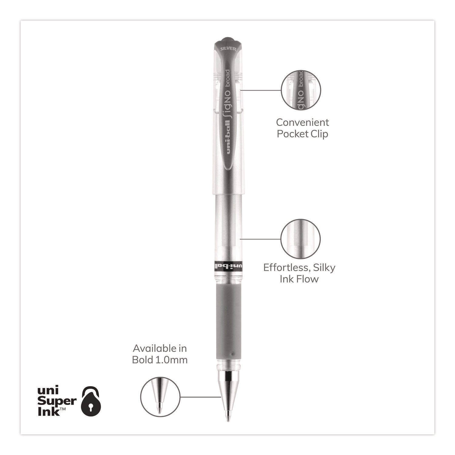 IMPACT Gel Pen, Stick, Medium 1 mm, Silver Metallic Ink, Silver Barrel