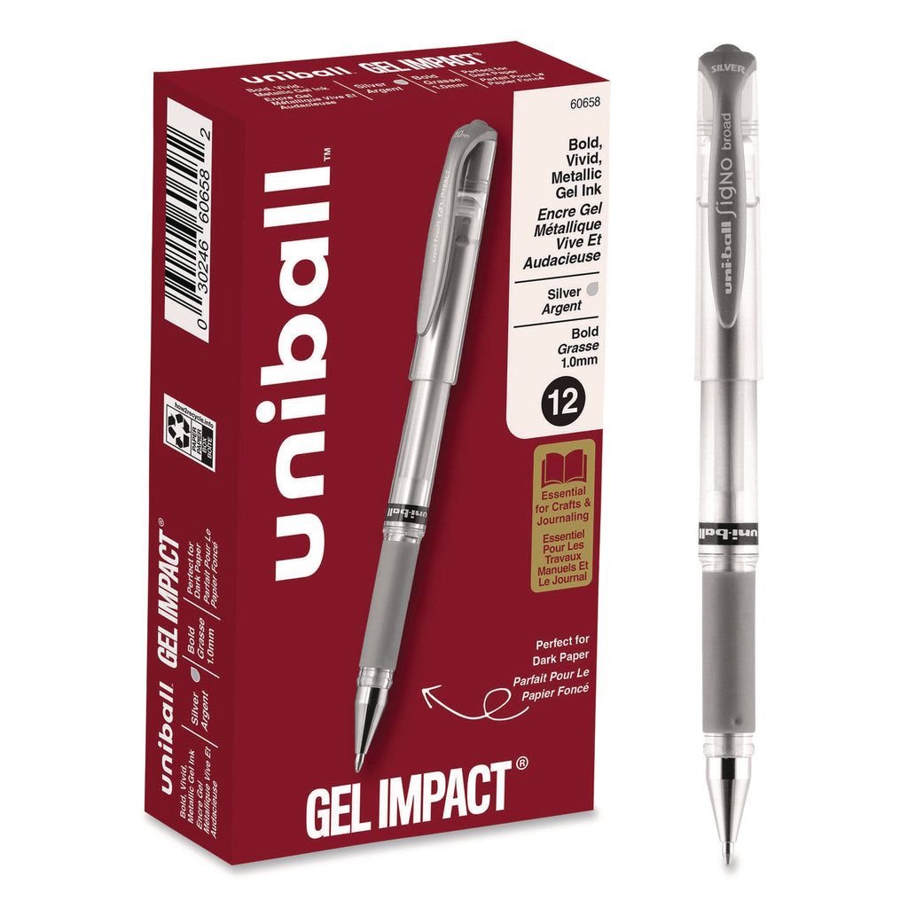 IMPACT Gel Pen, Stick, Medium 1 mm, Silver Metallic Ink, Silver Barrel