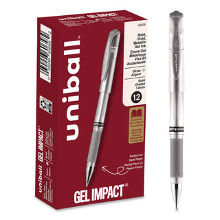IMPACT Gel Pen, Stick, Medium 1 mm, Silver Metallic Ink, Silver Barrel