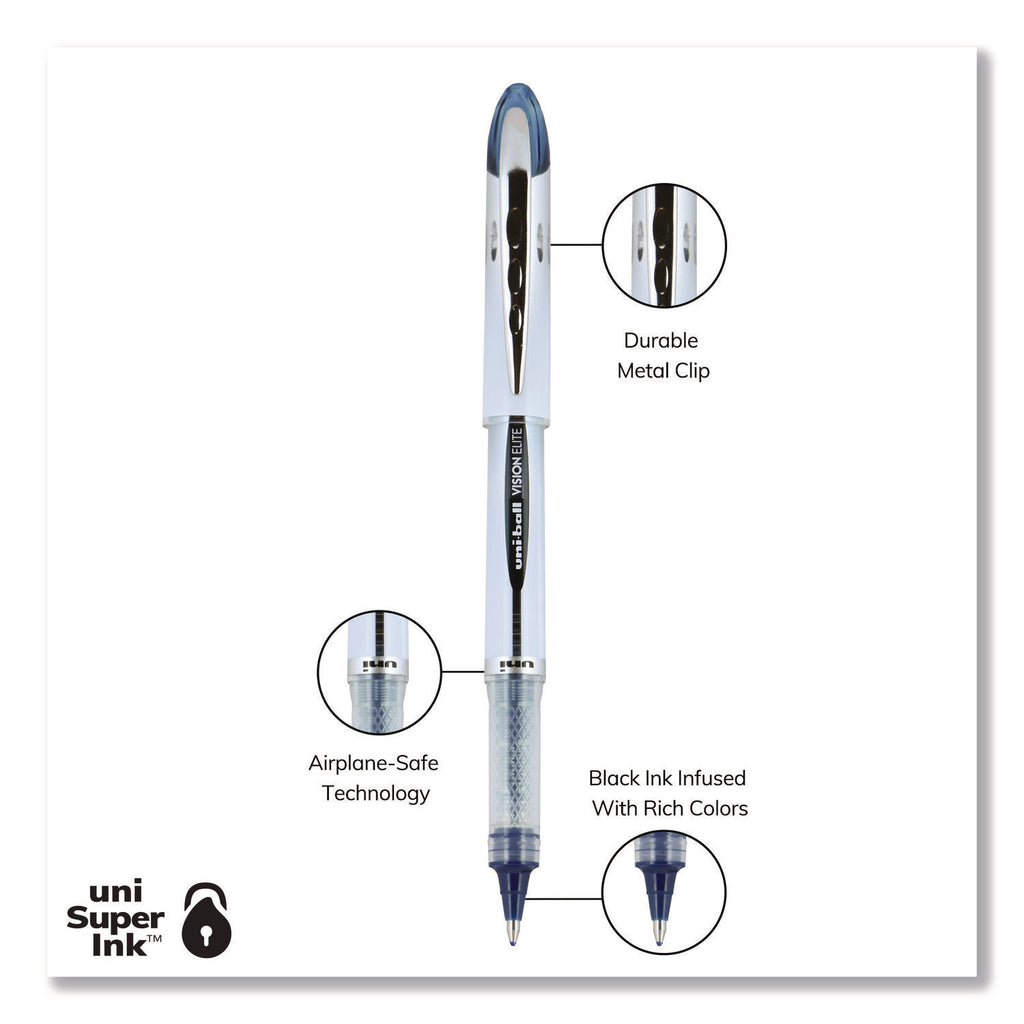 VISION ELITE Hybrid Gel Pen, Stick, Bold 0.8 mm, Blue-Infused Black Ink, White/Blue/Clear Barrel