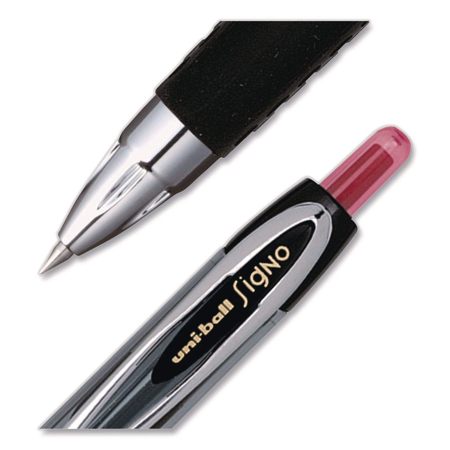 Signo 207 Gel Pen, Retractable, Fine 0.5 mm, Red Ink, Smoke/Black/Red Barrel, Dozen