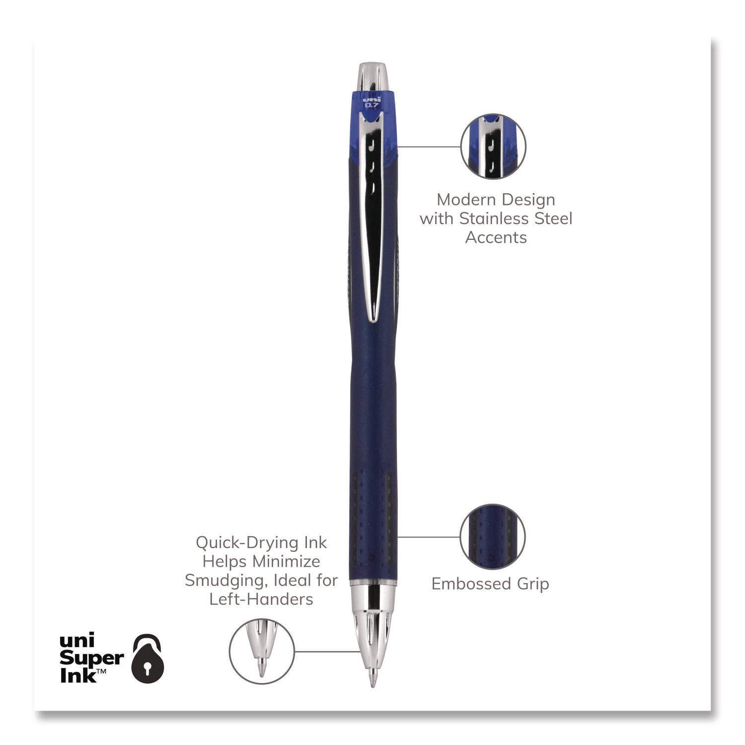 Jetstream Retractable Hybrid Gel Pen, Fine 0.7 mm, Blue Ink, Blue/Silver Barrel