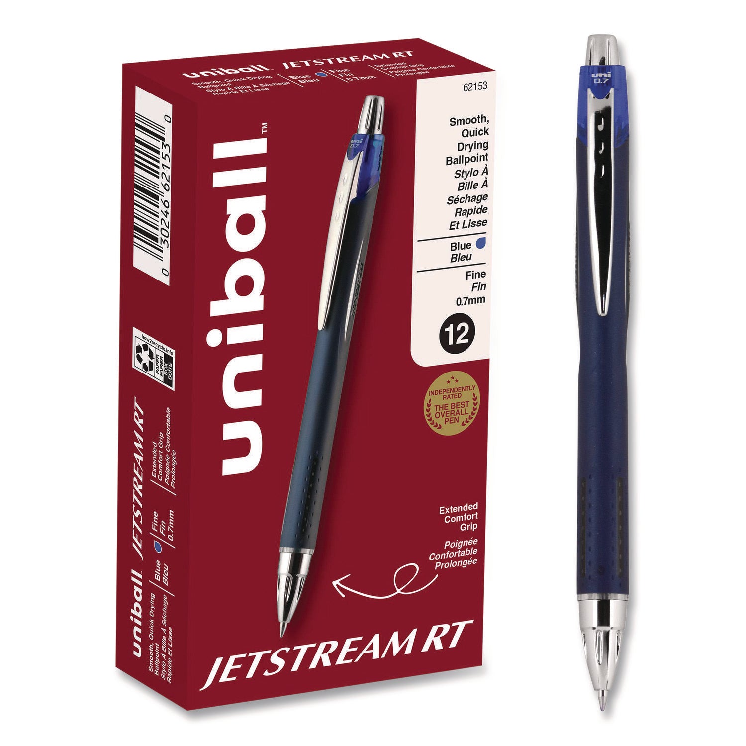 Jetstream Retractable Hybrid Gel Pen, Fine 0.7 mm, Blue Ink, Blue/Silver Barrel