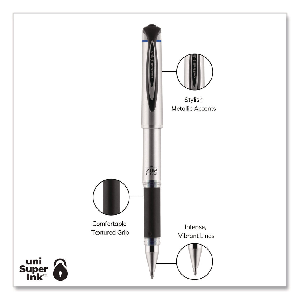 207 Impact Gel Pen, Stick, Bold 1 mm, Blue Ink, Silver/Black/Blue Barrel